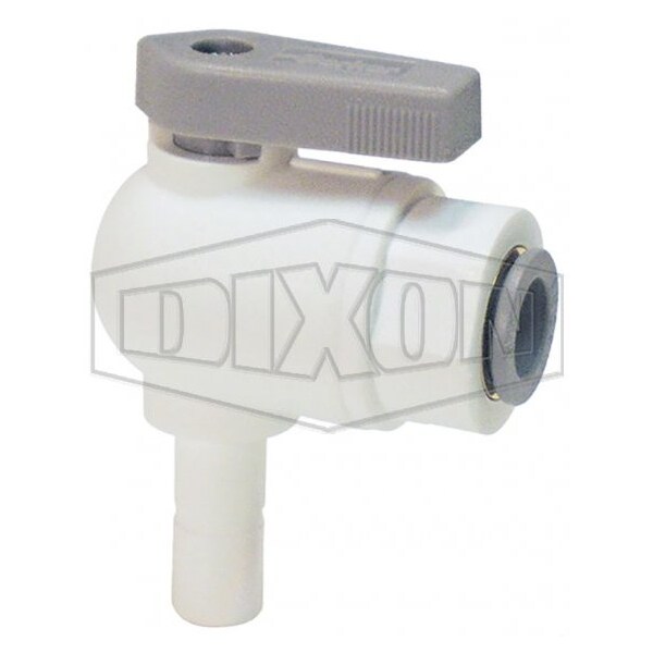 Dixon TrueSeal Ball Valve, 1/4 x 3/8 in, Tube x Plug-In Elbow Union, Glass-Reinforced Polypropylene Body PP4VTEU6-MG - main